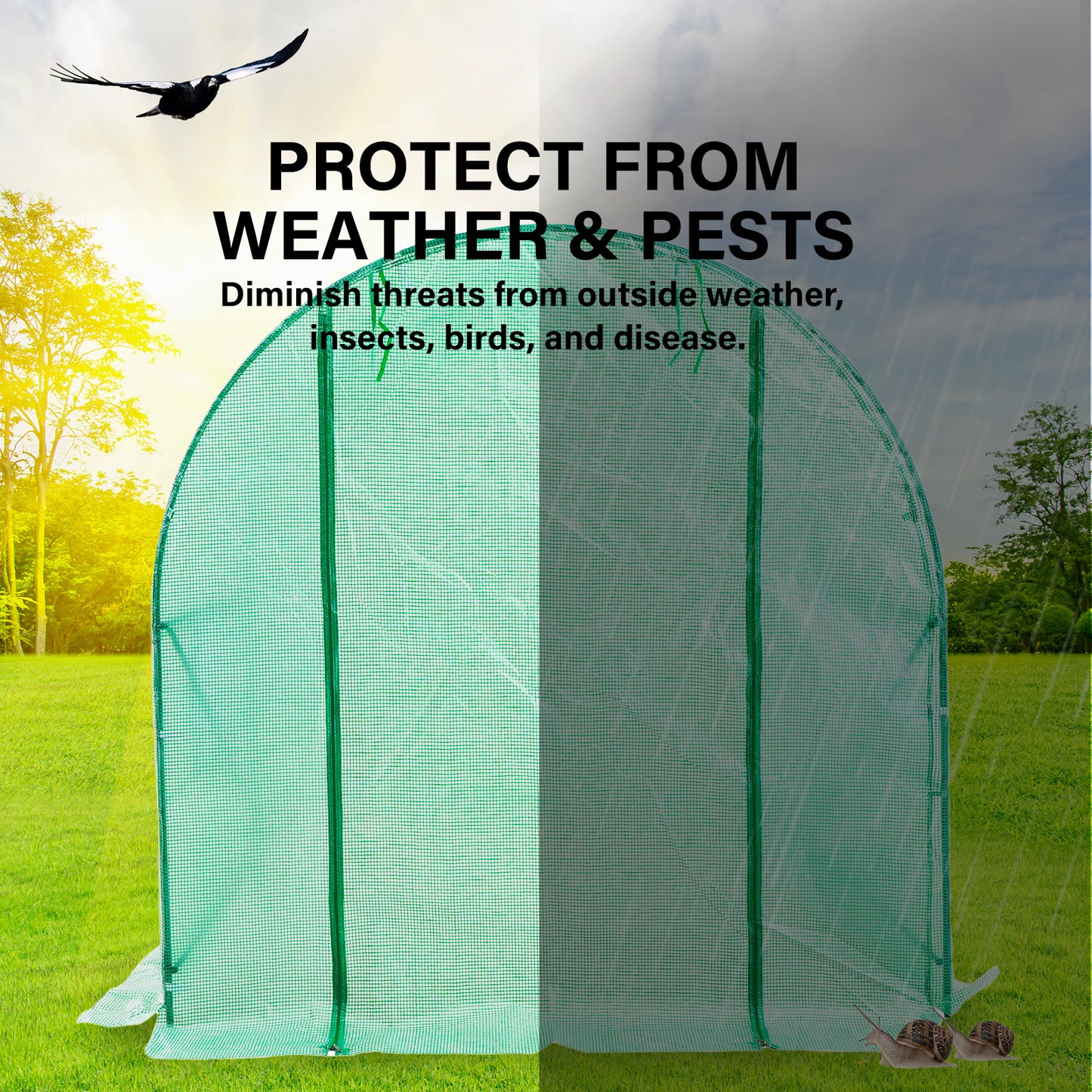 Home Ready Dome Tunnel Walk-In Greenhouse Garden Shed with Green UV Resistant PE Mesh Cover - 3m x 2m x 2m