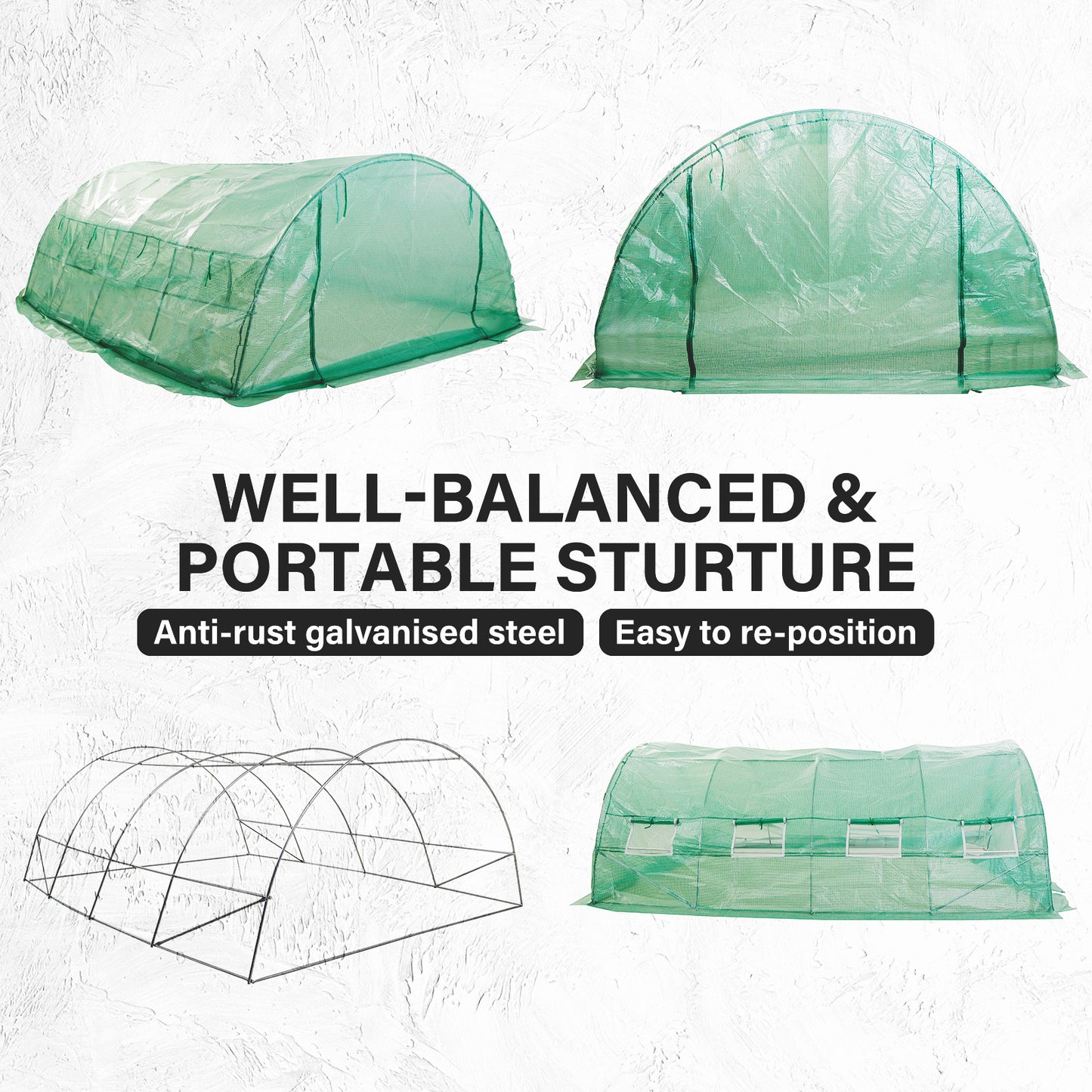 Home Ready Dome Tunnel Walk-In Greenhouse with Green UV Treated PE Mesh Cover - 4m x 3m x 2m