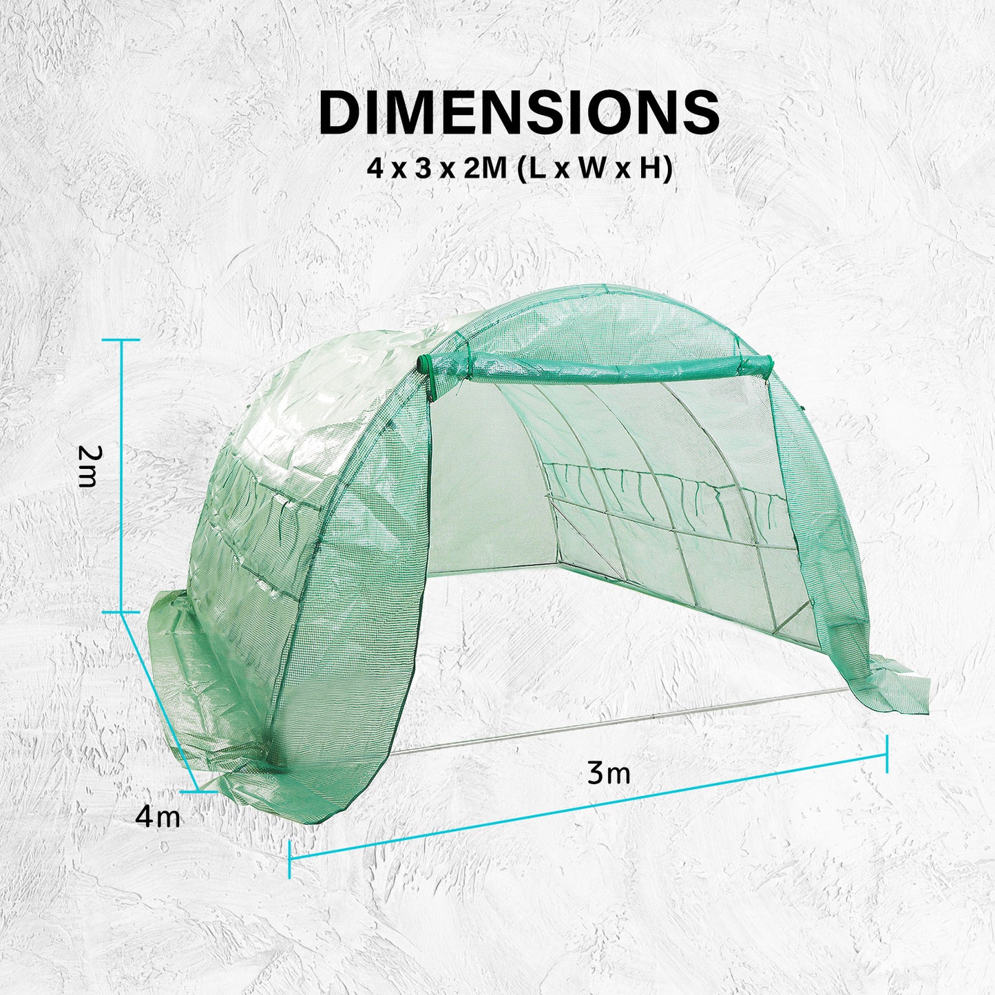 Home Ready Dome Tunnel Walk-In Greenhouse with Green UV Treated PE Mesh Cover - 4m x 3m x 2m