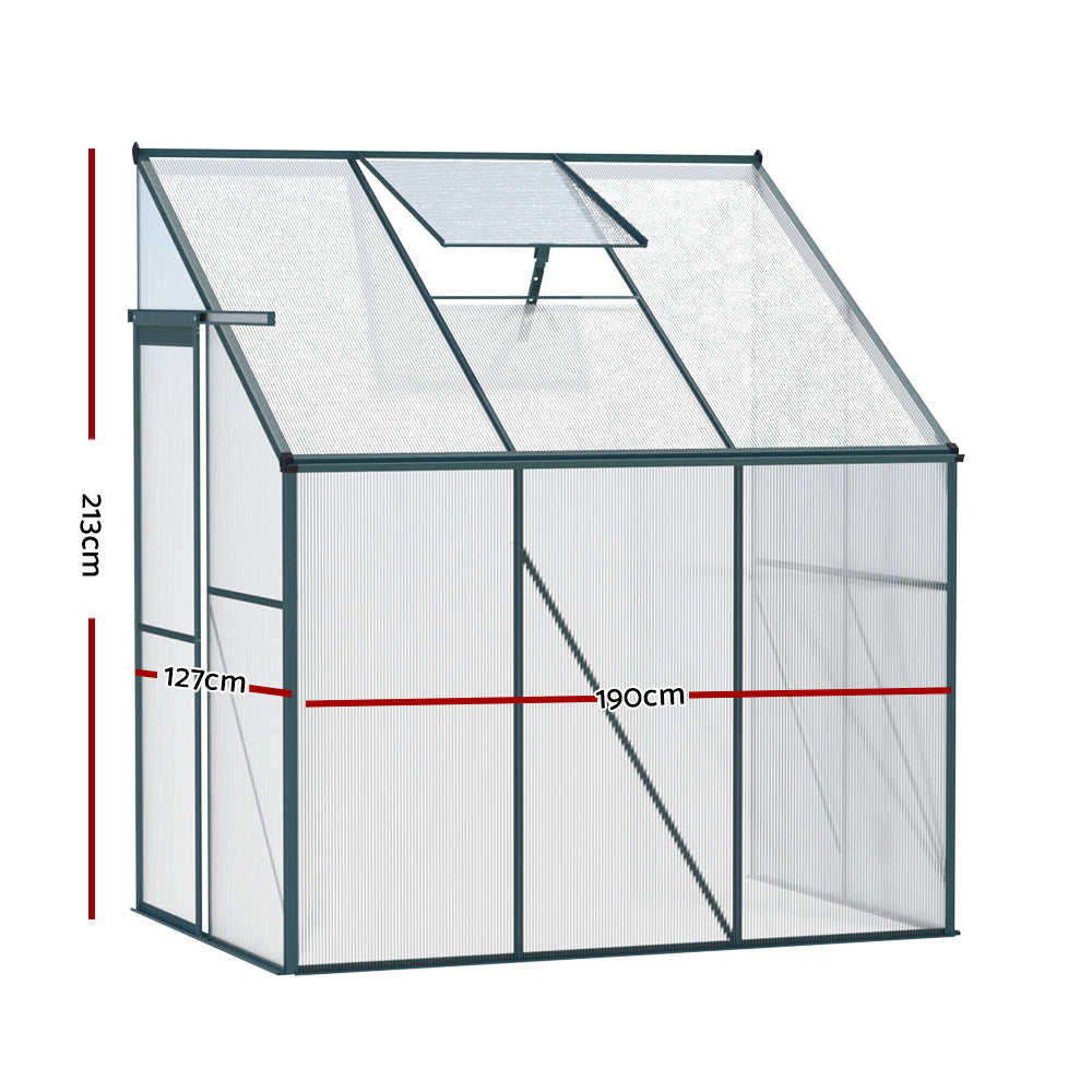 Greenfingers Lean-To Aluminium Polycarbonate Backyard Greenhouse Garden Shed - 1.9m x 1.27m