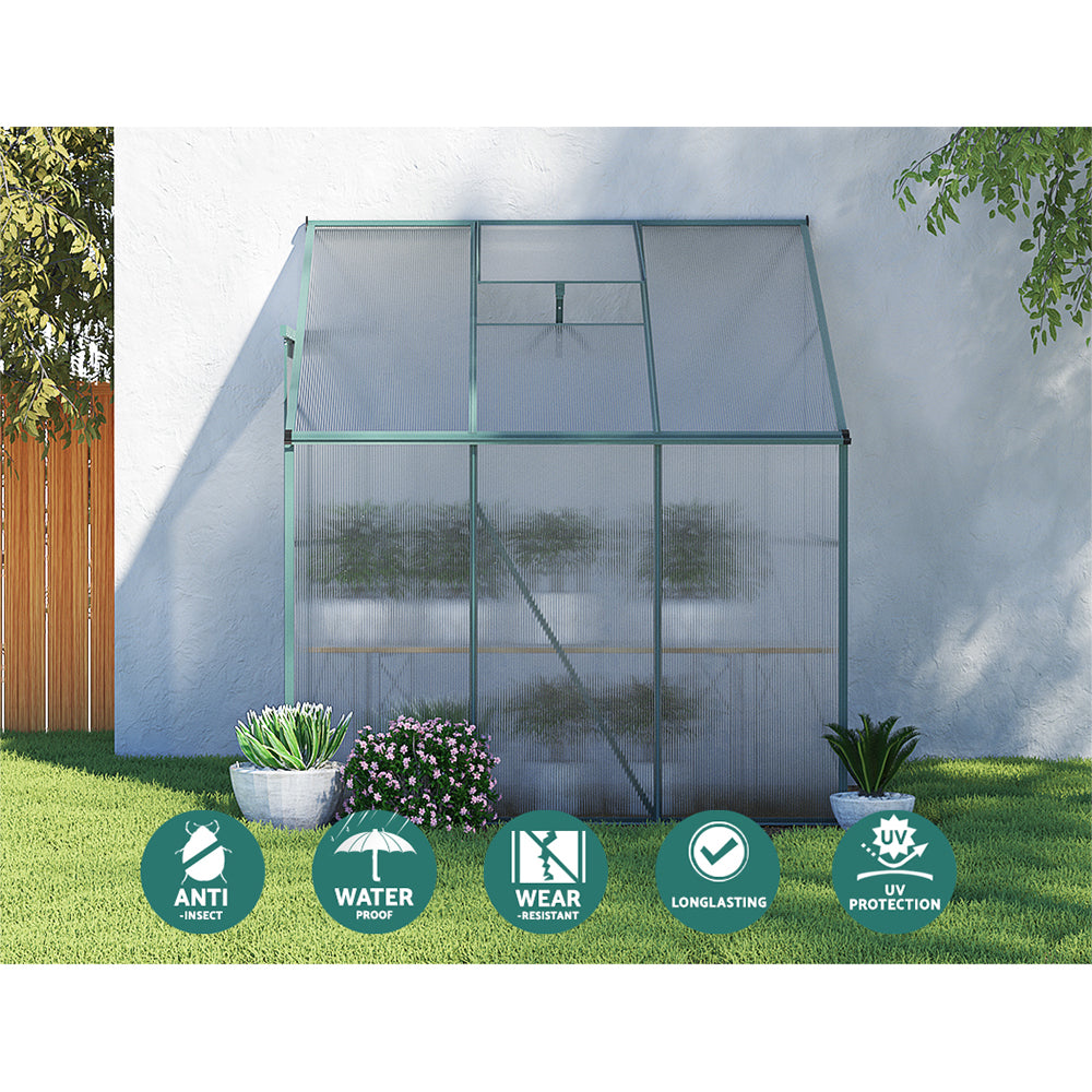 Greenfingers Lean-To Aluminium Polycarbonate Backyard Greenhouse Garden Shed - 1.9m x 1.27m