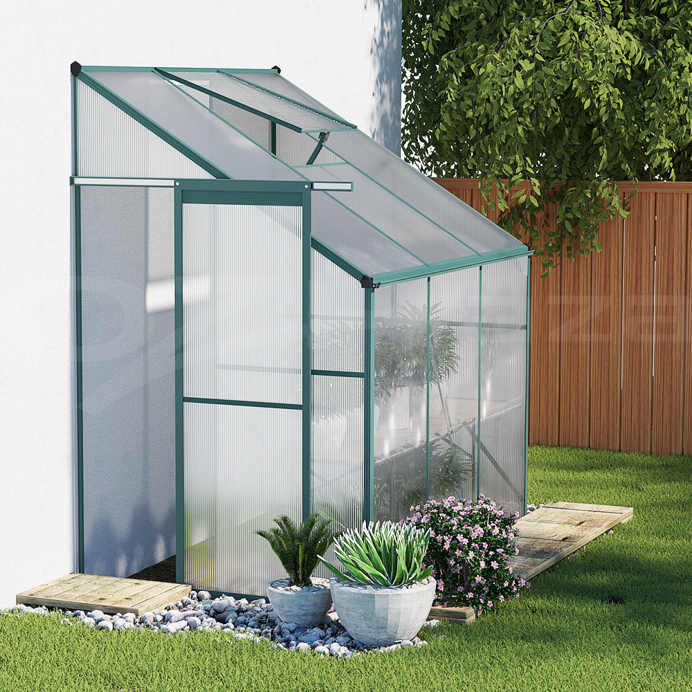 Greenfingers Lean-To Aluminium Polycarbonate Backyard Greenhouse Garden Shed - 1.9m x 1.27m