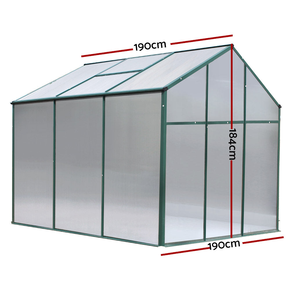 Greenfingers Aluminium Greenhouse Polycarbonate Garden Shed - 1.9m x 1.9m x 1.8m