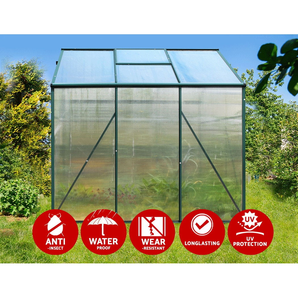 Greenfingers Aluminium Greenhouse Polycarbonate Garden Shed - 1.9m x 1.9m x 1.8m