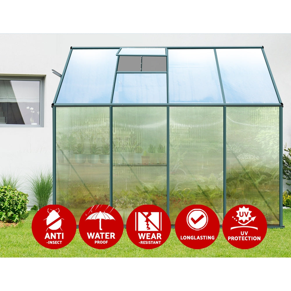 Greenfingers Lean-To Aluminium Polycarbonate Backyard Greenhouse - 2.52m x 1.27m x 2.13m