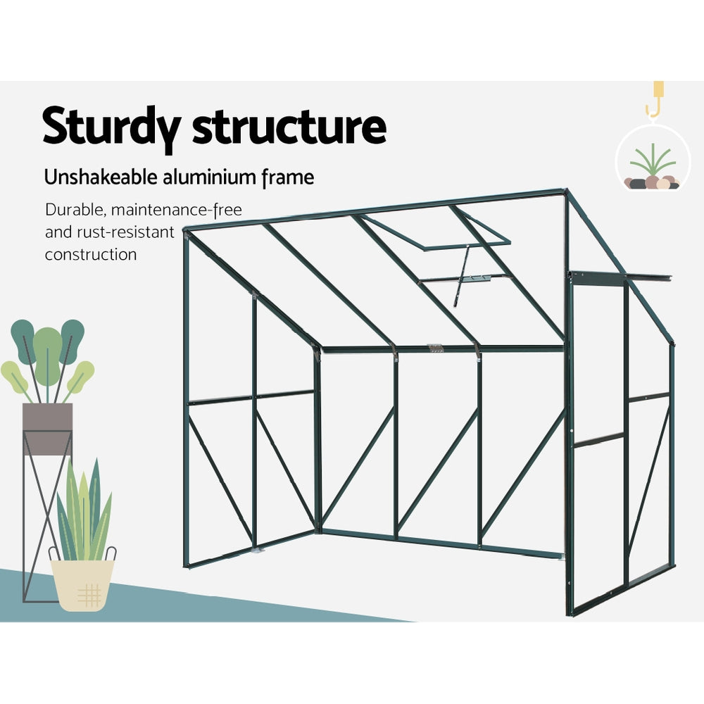 Greenfingers Lean-To Aluminium Polycarbonate Backyard Greenhouse - 2.52m x 1.27m x 2.13m