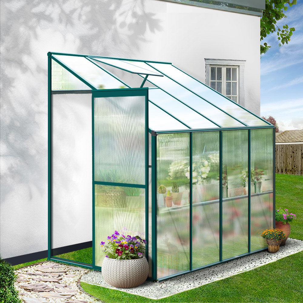 Greenfingers Lean-To Aluminium Polycarbonate Backyard Greenhouse - 2.52m x 1.27m x 2.13m