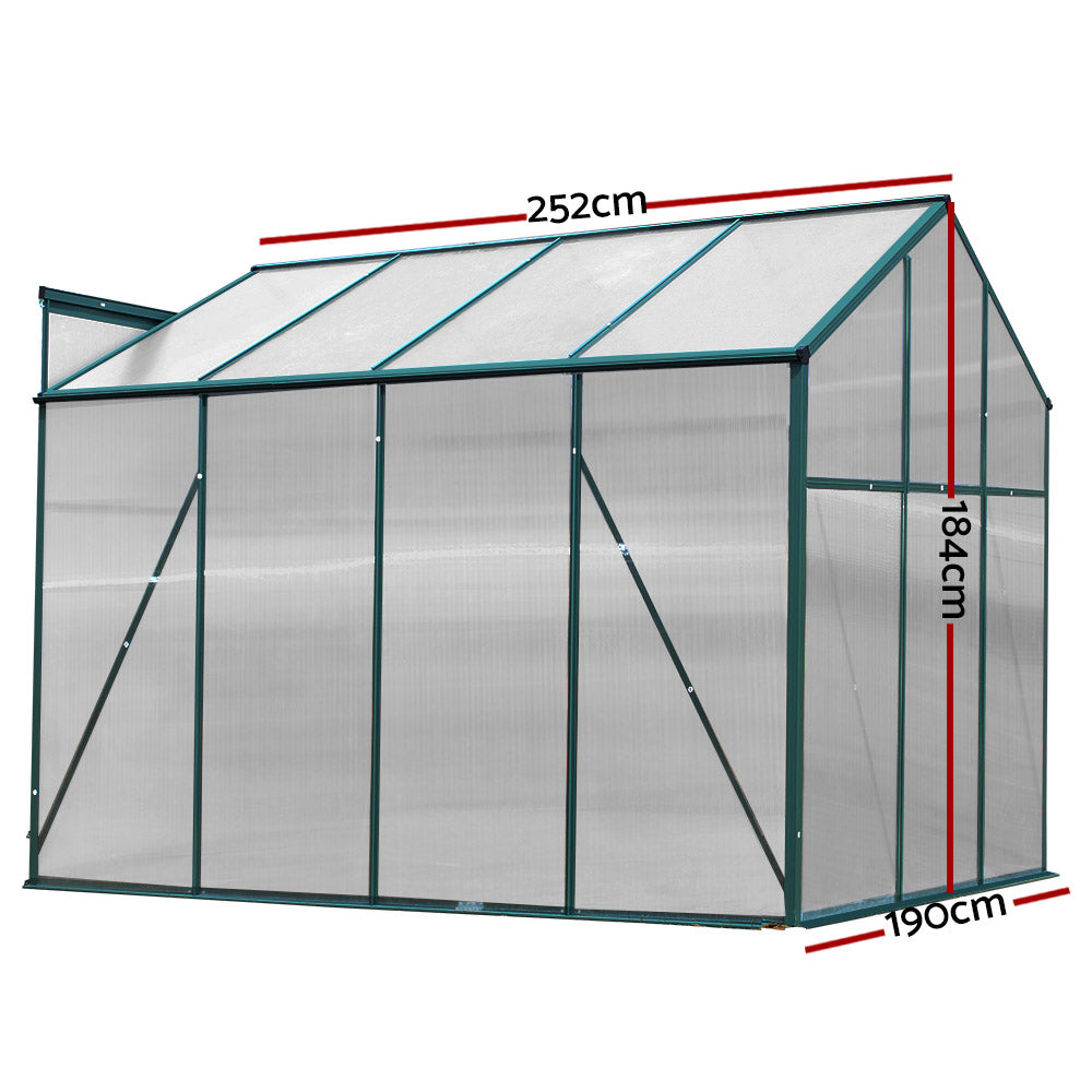 Greenfingers Aluminum Polycarbonate Backyard Greenhouse Garden Shed - 2.52m x 1.9m