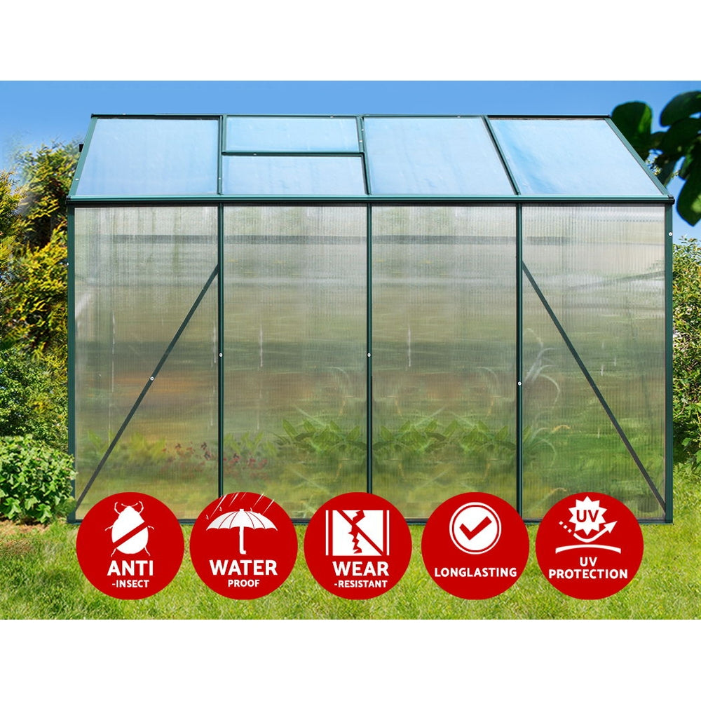 Greenfingers Aluminum Polycarbonate Backyard Greenhouse Garden Shed - 2.52m x 1.9m