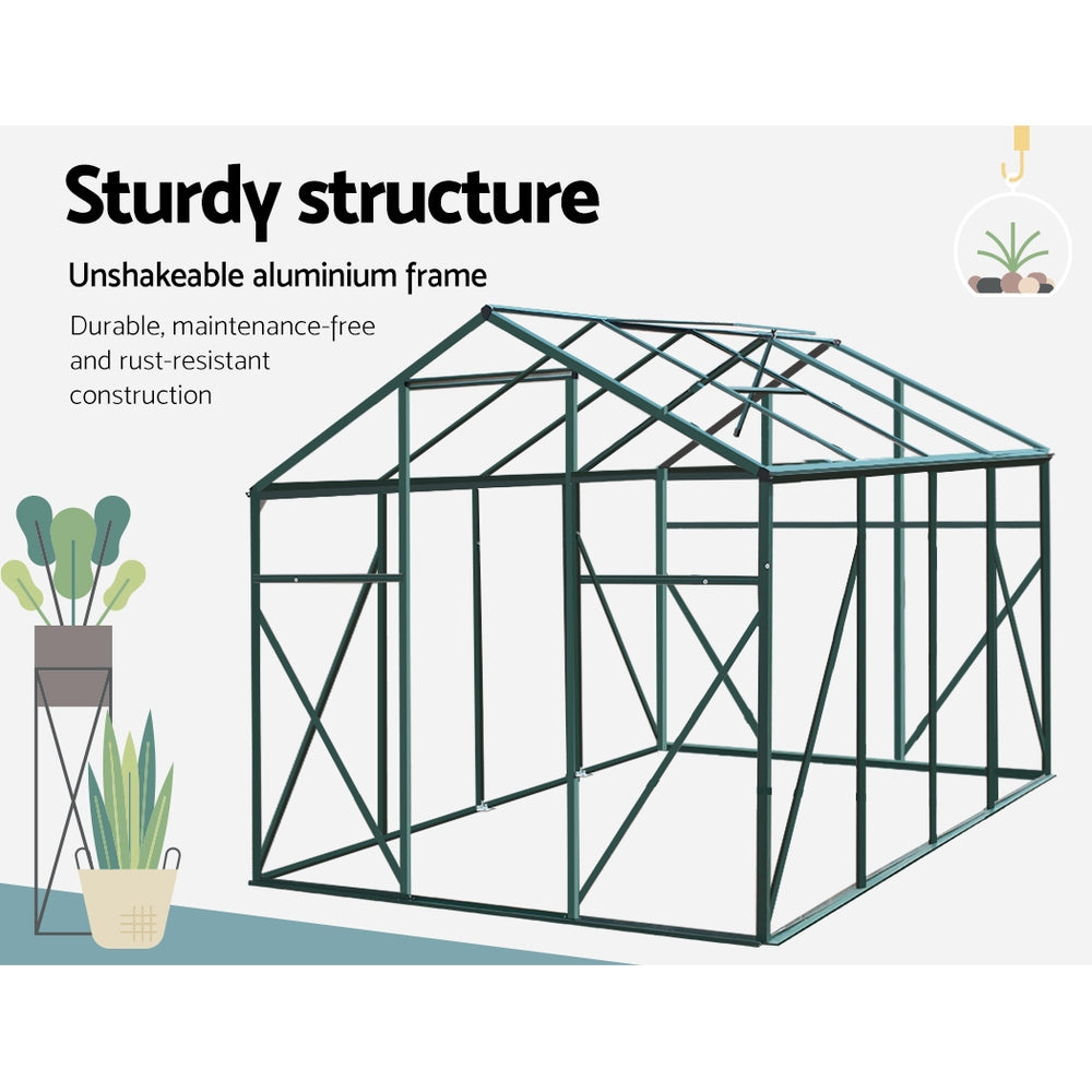 Greenfingers Aluminum Polycarbonate Backyard Greenhouse Garden Shed - 2.52m x 1.9m