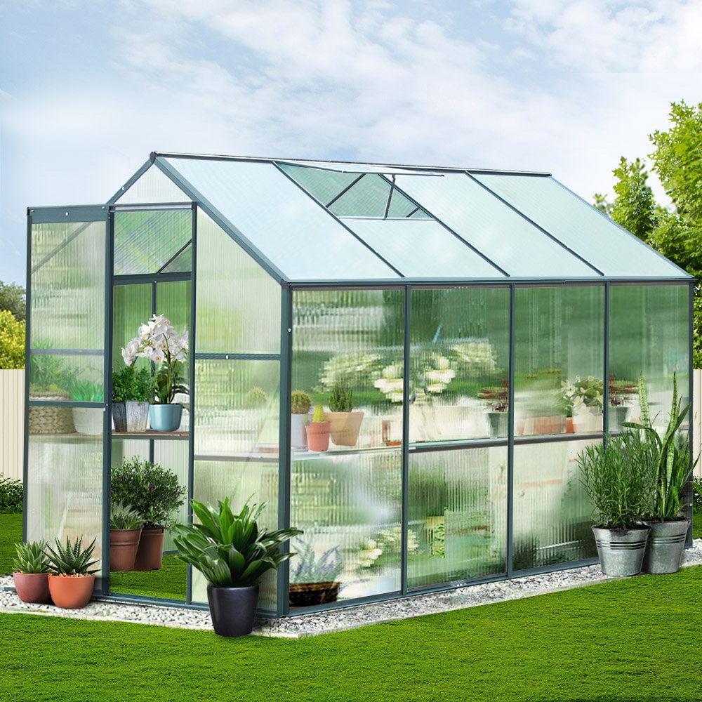 Greenfingers Aluminum Polycarbonate Backyard Greenhouse Garden Shed - 2.52m x 1.9m