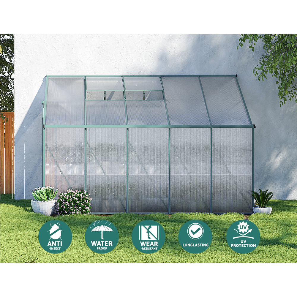 Greenfingers Lean-To Aluminium Polycarbonate Greenhouse Garden Shed - 3m x 1.27m x 2.13m