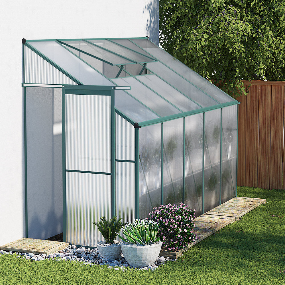 Greenfingers Lean-To Aluminium Polycarbonate Greenhouse Garden Shed - 3m x 1.27m x 2.13m