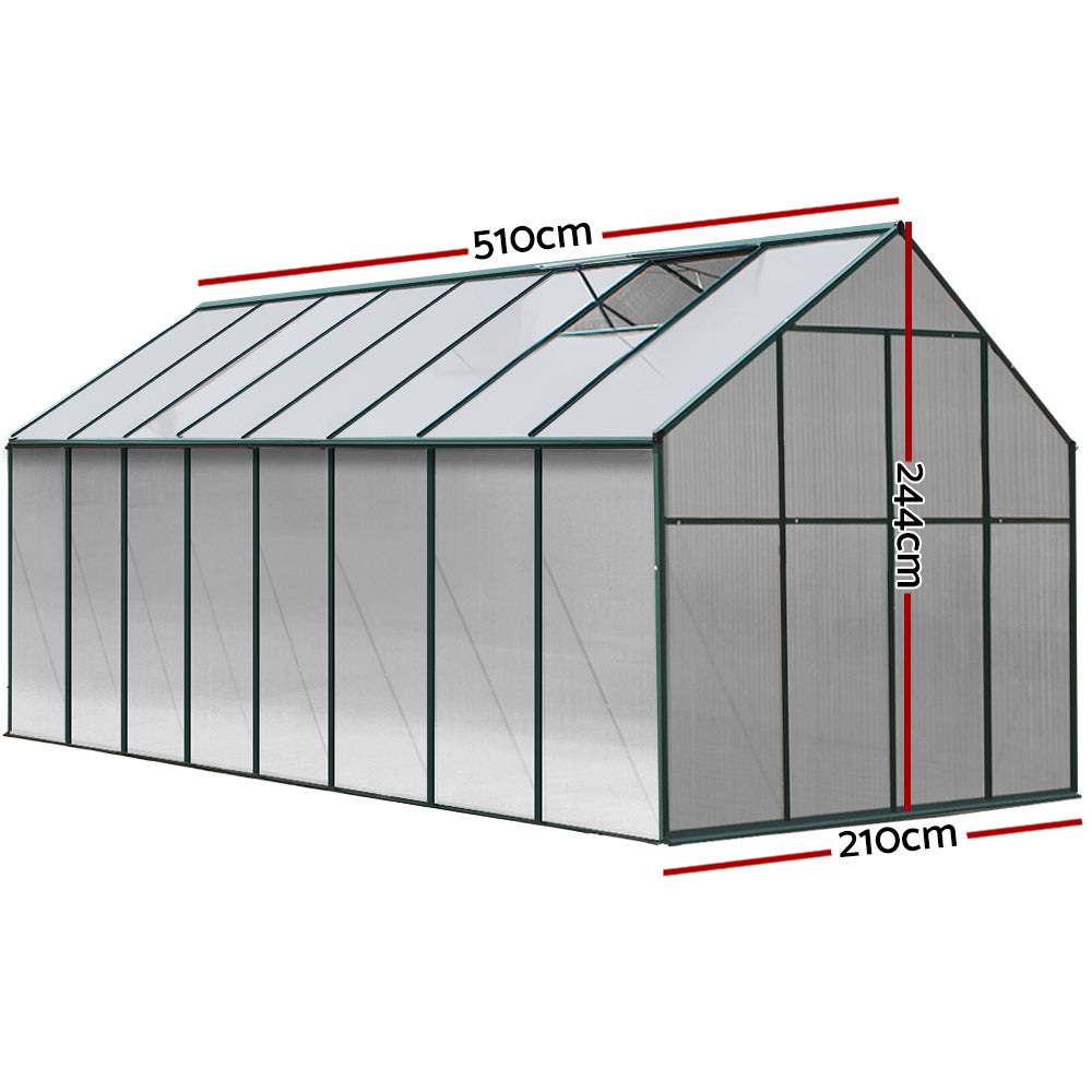 Greenfingers Aluminium Polycarbonate Greenhouse Large Backyard Garden Shed 5.1m x 2.44m