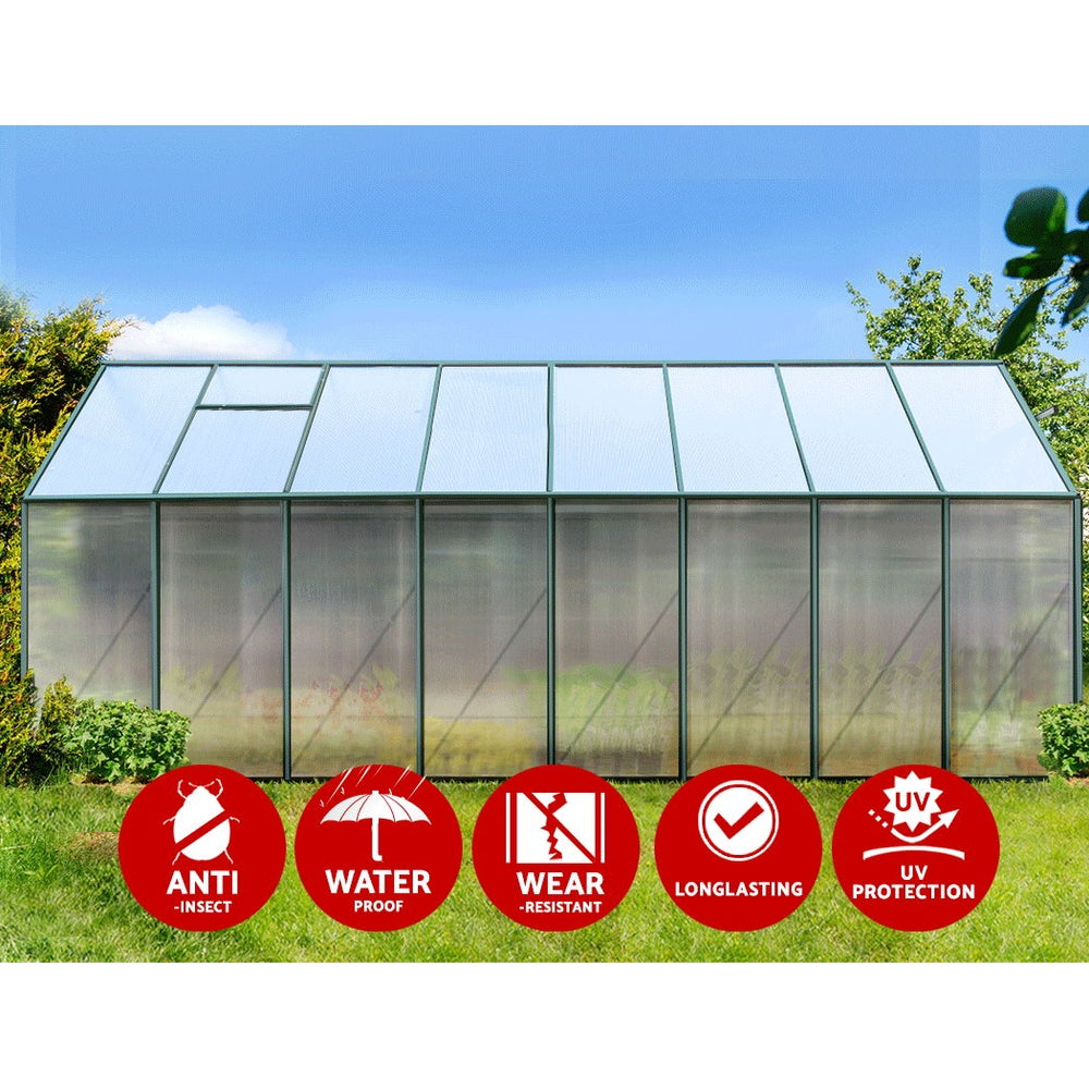 Greenfingers Aluminium Polycarbonate Greenhouse Large Backyard Garden Shed 5.1m x 2.44m