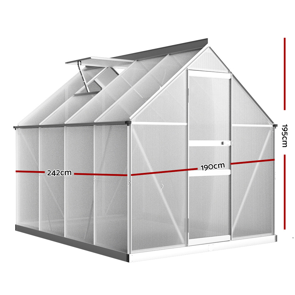 Greenfingers Aluminium Polycarbonate Backyard Greenhouse Garden Shed - 2.4m x 1.9m x 1.95m