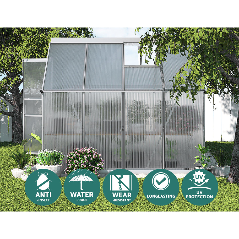 Greenfingers Aluminium Polycarbonate Backyard Greenhouse Garden Shed - 2.4m x 1.9m x 1.95m