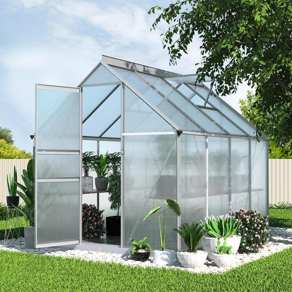 Greenfingers Aluminium Polycarbonate Backyard Greenhouse Garden Shed - 2.4m x 1.9m x 1.95m