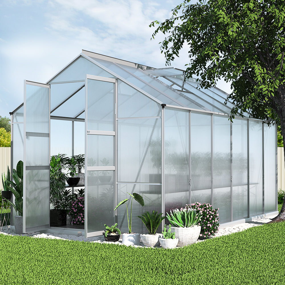 Greenfingers Aluminium Polycarbonate Greenhouse Garden Shed Large - 3.7m x 2.5m