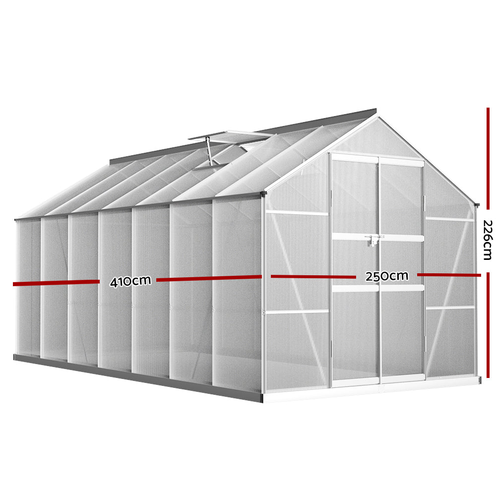 Greenfingers Aluminium Polycarbonate Greenhouse - Large Garden Shed - 4.1m x 2.5m