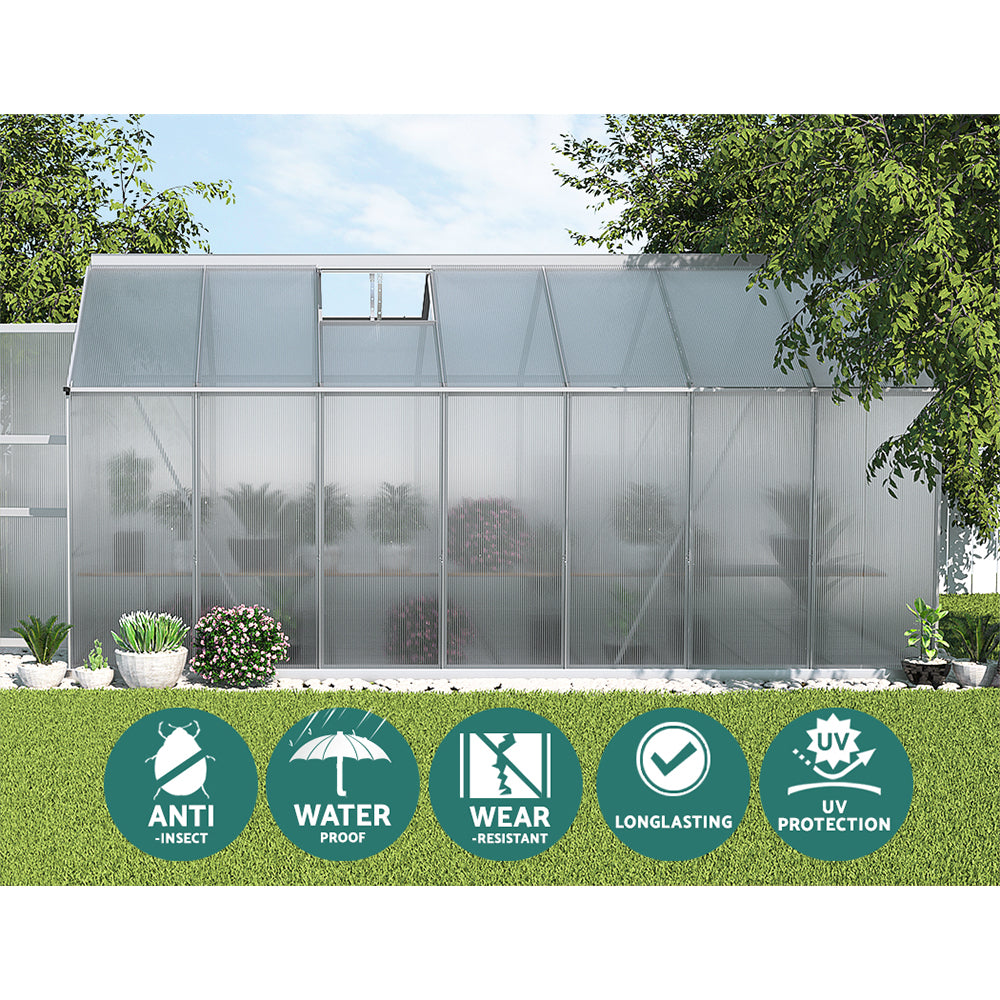 Greenfingers Aluminium Polycarbonate Greenhouse - Large Garden Shed - 4.1m x 2.5m