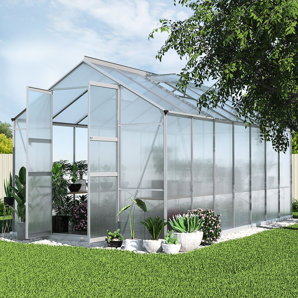 Greenfingers Aluminium Polycarbonate Greenhouse - Large Garden Shed - 4.1m x 2.5m