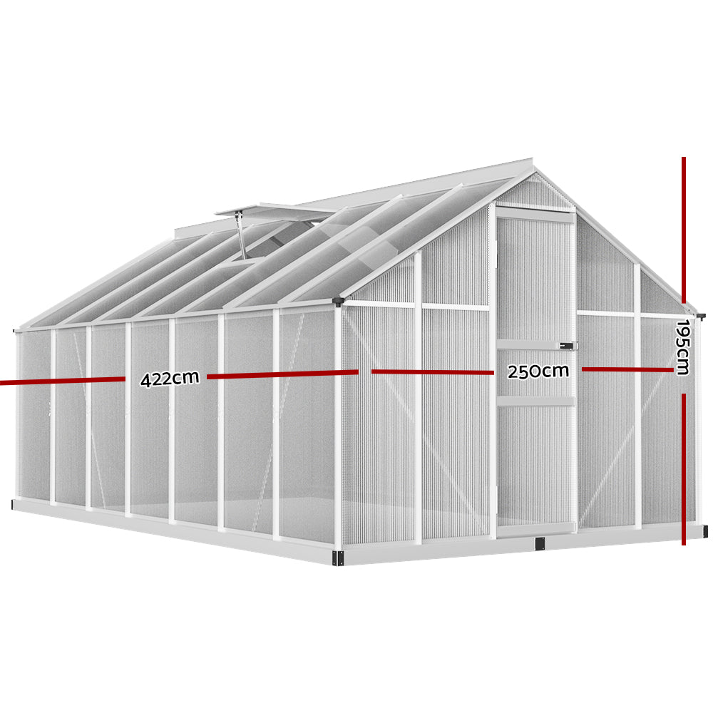 Greenfingers Aluminium Polycarbonate Greenhouse - Large Backyard Garden Shed - 4.2m x 2.5m