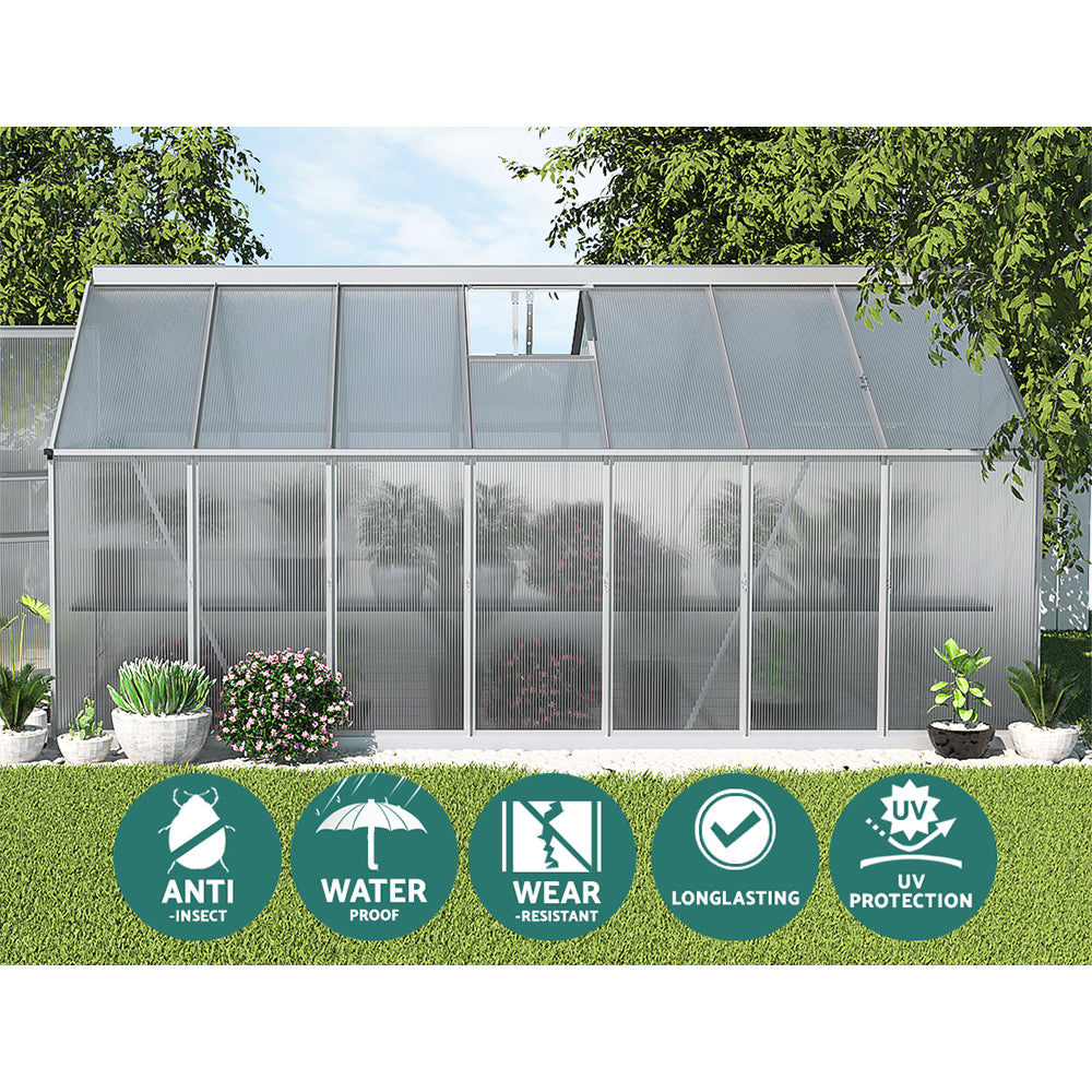 Greenfingers Aluminium Polycarbonate Greenhouse - Large Backyard Garden Shed - 4.2m x 2.5m