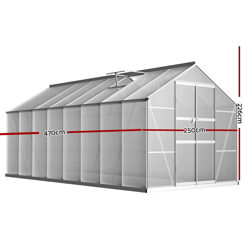 Greenfingers Aluminium Polycarbonate Greenhouse Large Garden Shed - 4.7m x 2.5m