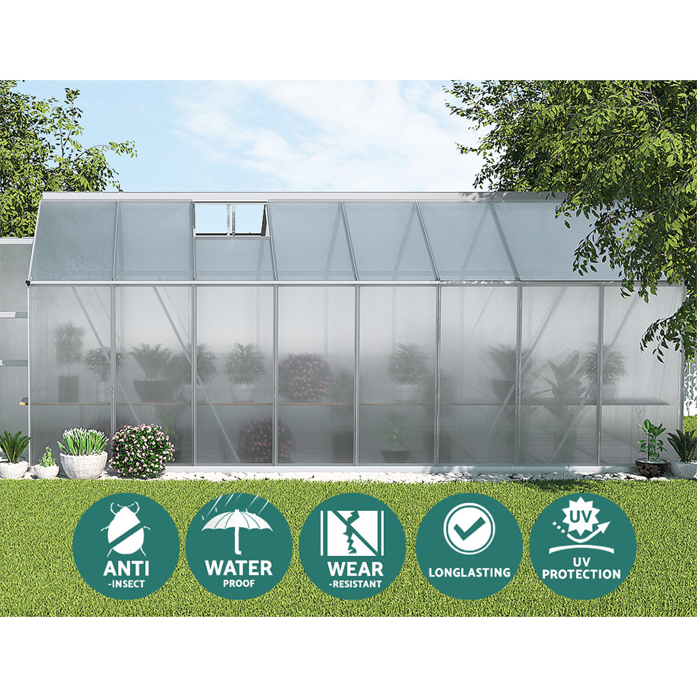 Greenfingers Aluminium Polycarbonate Greenhouse Large Garden Shed - 4.7m x 2.5m