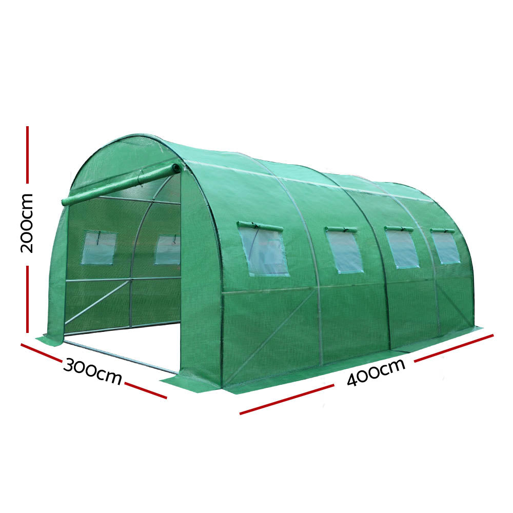 Greenfingers Large Tunnel Greenhouse Garden Shed with Green PE Mesh Cover - 4m x 3m x 2m