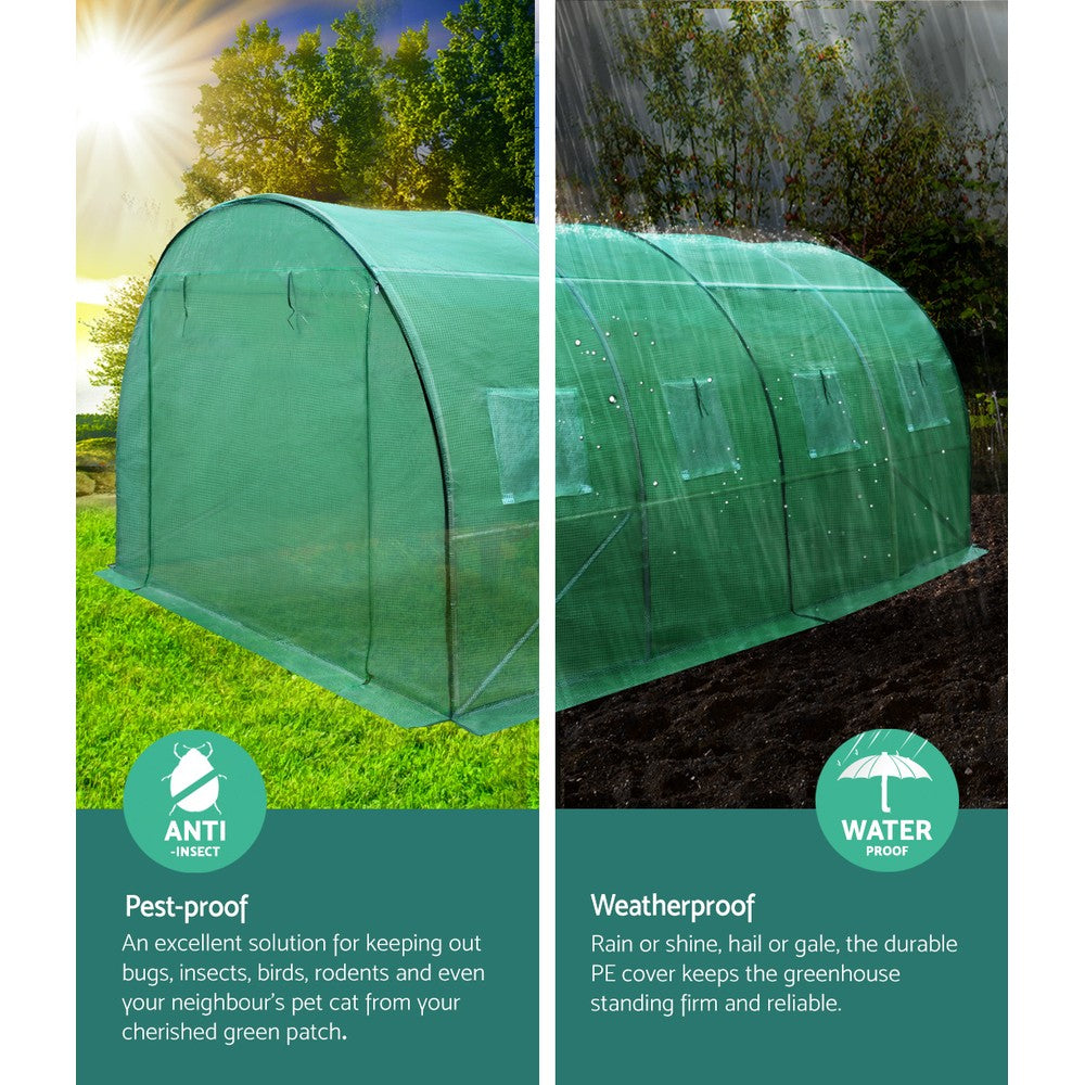 Greenfingers Large Tunnel Greenhouse Garden Shed with Green PE Mesh Cover - 4m x 3m x 2m