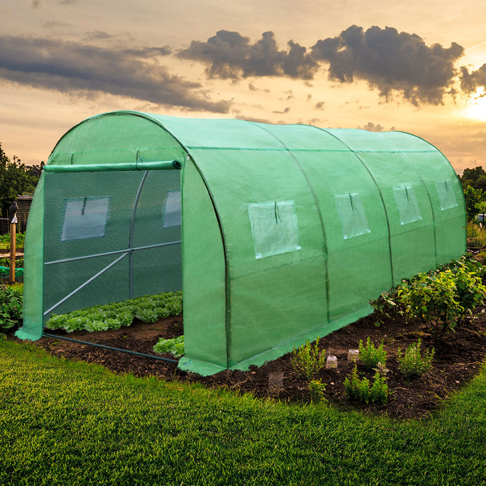 Greenfingers Large Tunnel Greenhouse Garden Shed with Green PE Mesh Cover - 4m x 3m x 2m