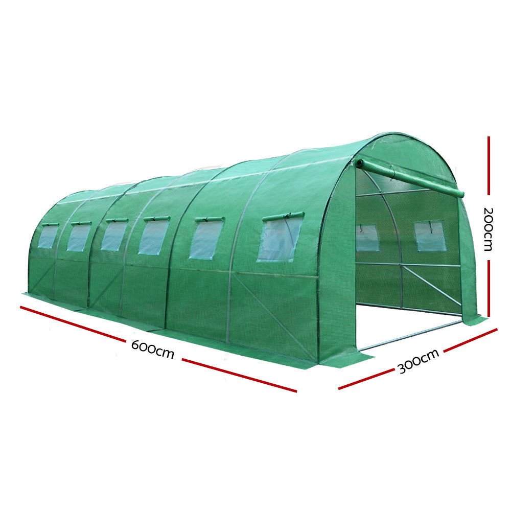 Greenfingers Large Tunnel Greenhouse with Green PE Mesh Cover - 6m x 3m x 2m