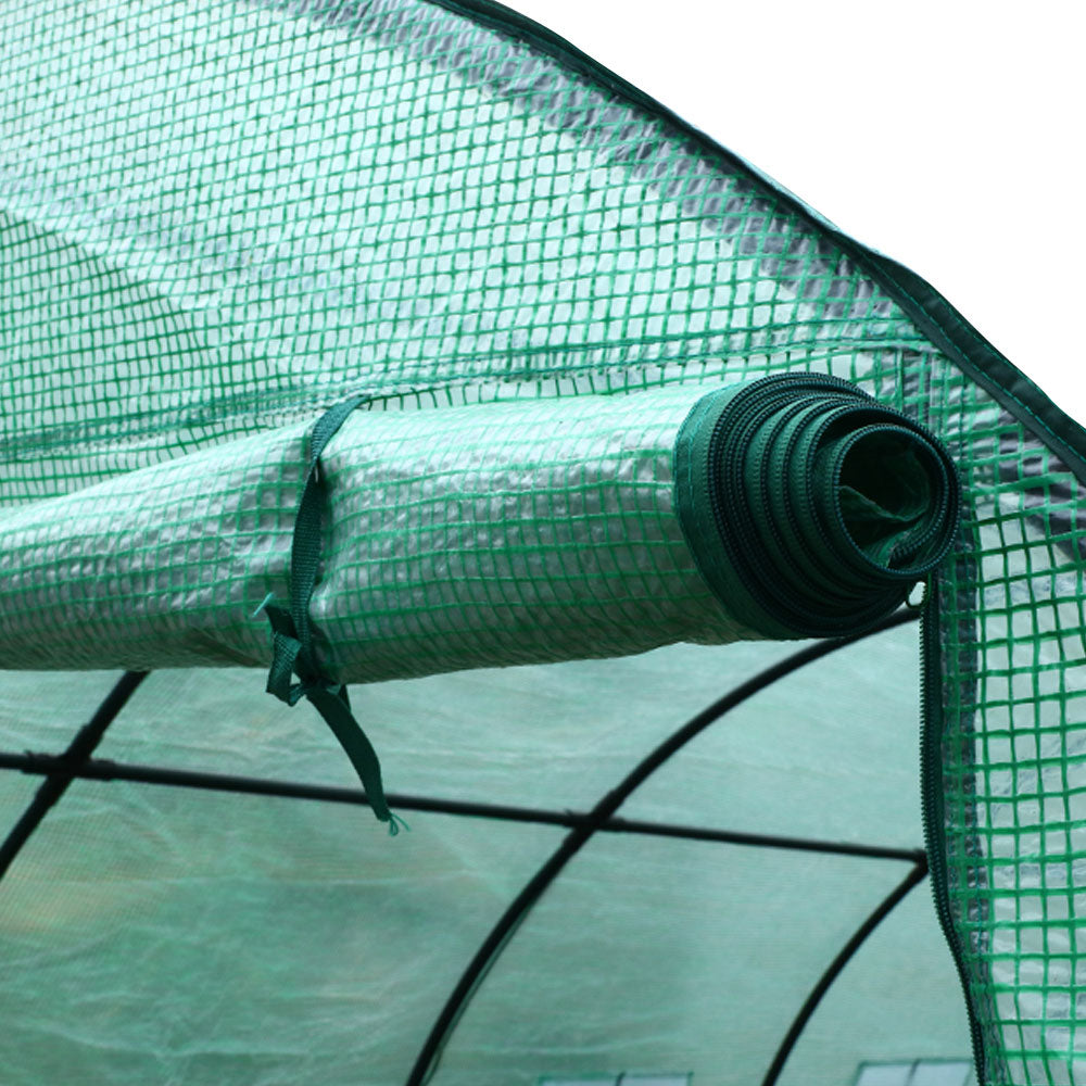 Greenfingers Large Tunnel Greenhouse with Green PE Mesh Cover - 6m x 3m x 2m