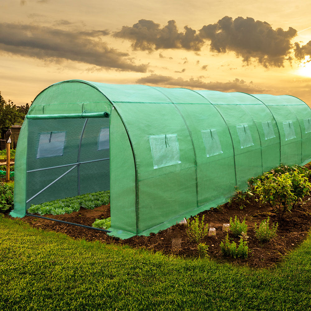 Greenfingers Large Tunnel Greenhouse with Green PE Mesh Cover - 6m x 3m x 2m