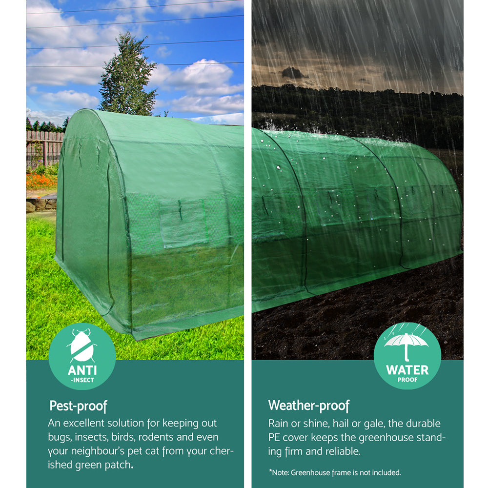 Greenfingers Large Tunnel Greenhouse with Green PE Mesh Cover - 6m x 3m x 2m