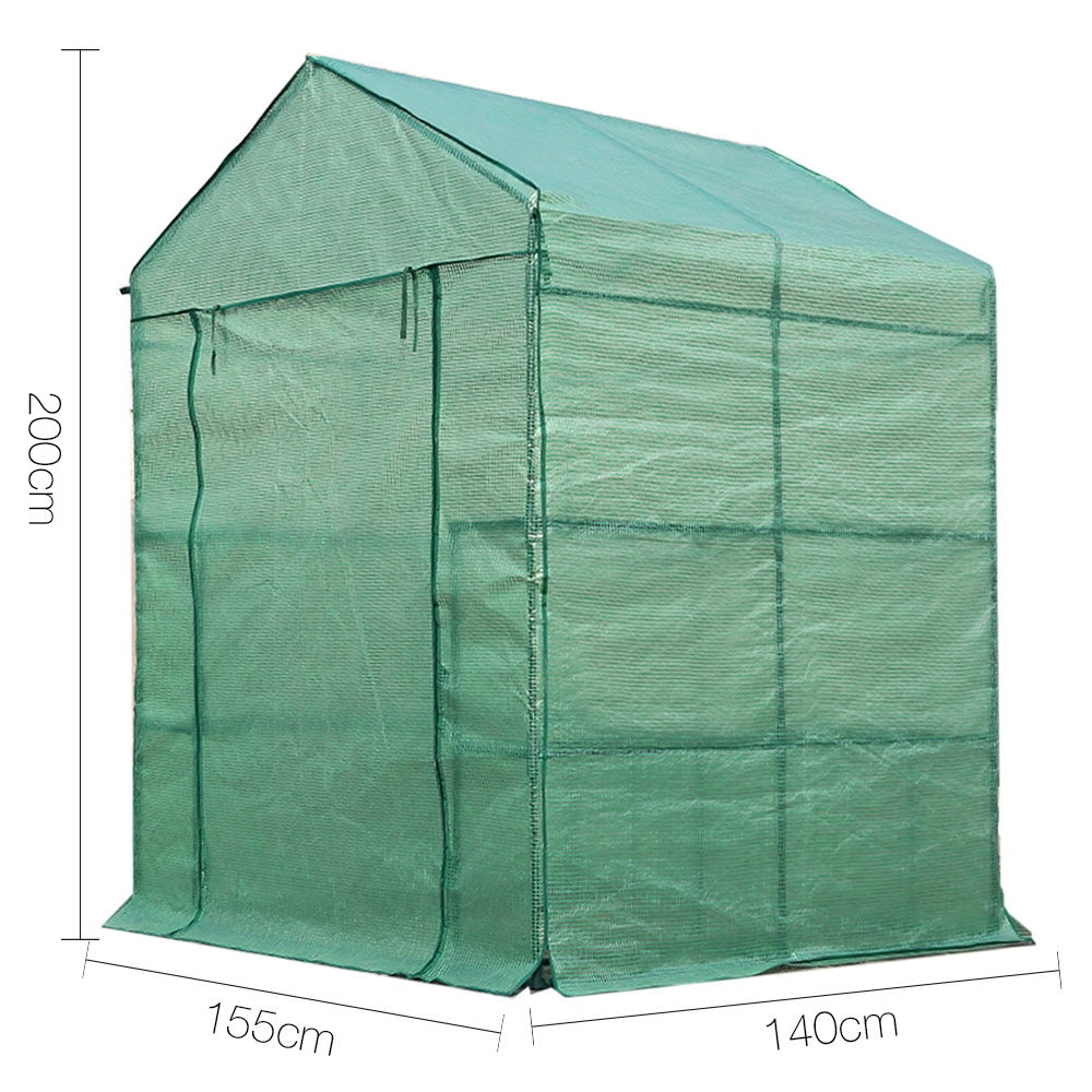 Greenfingers Walk in Greenhouse Tunnel with PE Mesh Cover - Green 2m x 1.55m x 1.4m