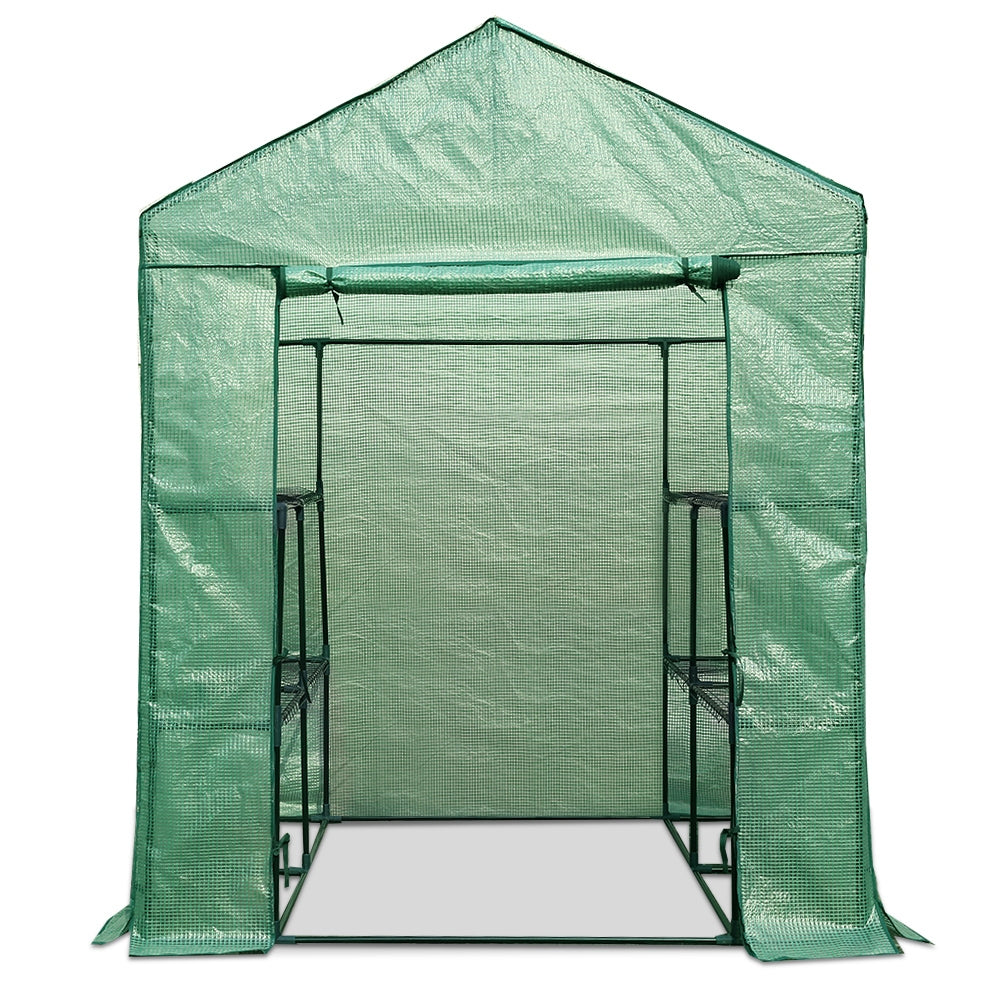 Greenfingers Walk in Greenhouse Tunnel with PE Mesh Cover - Green 2m x 1.55m x 1.4m