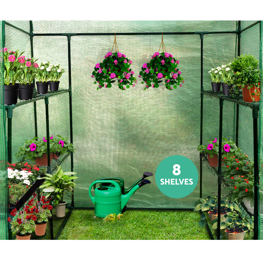 Greenfingers Walk in Greenhouse Tunnel with PE Mesh Cover - Green 2m x 1.55m x 1.4m