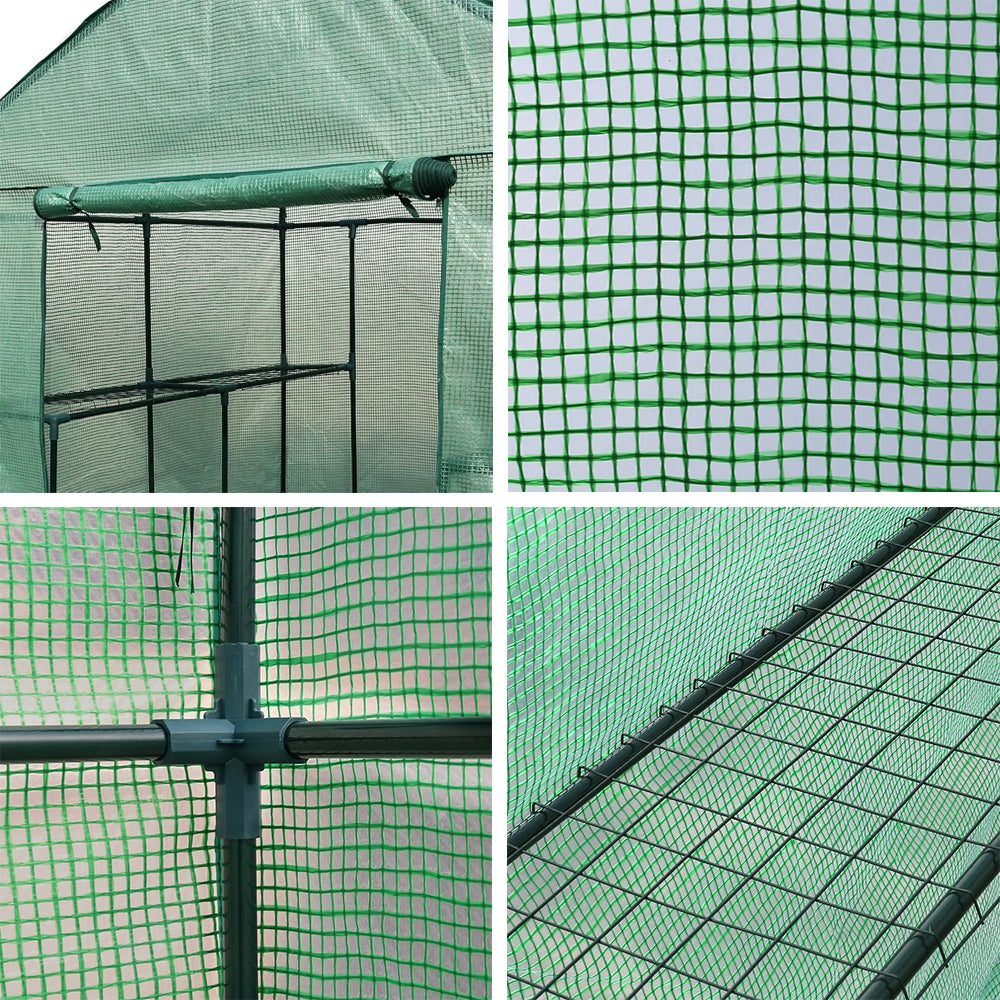 Greenfingers Walk in Greenhouse Tunnel with PE Mesh Cover - Green 2m x 1.55m x 1.4m