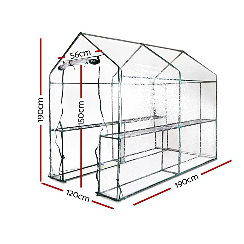 Greenfingers Walk in Garden Greenhouse with Removable PVC Cover - Clear 1.9m x 1.2m x 1.9m