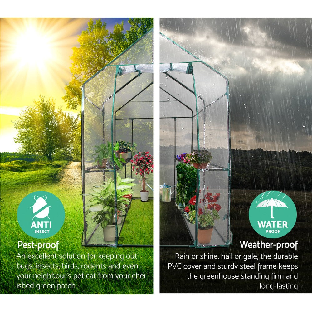 Greenfingers Walk in Garden Greenhouse with Removable PVC Cover - Clear 1.9m x 1.2m x 1.9m