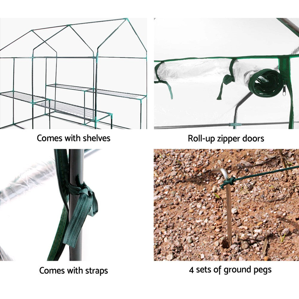 Greenfingers Walk in Garden Greenhouse with Removable PVC Cover - Clear 1.9m x 1.2m x 1.9m