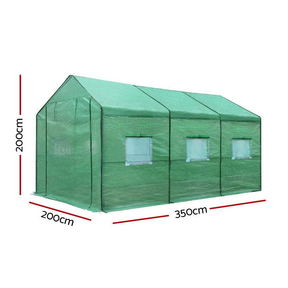 Greenfingers Medium Greenhouse Backyard Garden Shed with Green PE Mesh Cover - 3.5m x 2m x 2m