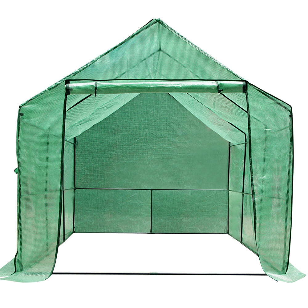 Greenfingers Medium Greenhouse Backyard Garden Shed with Green PE Mesh Cover - 3.5m x 2m x 2m