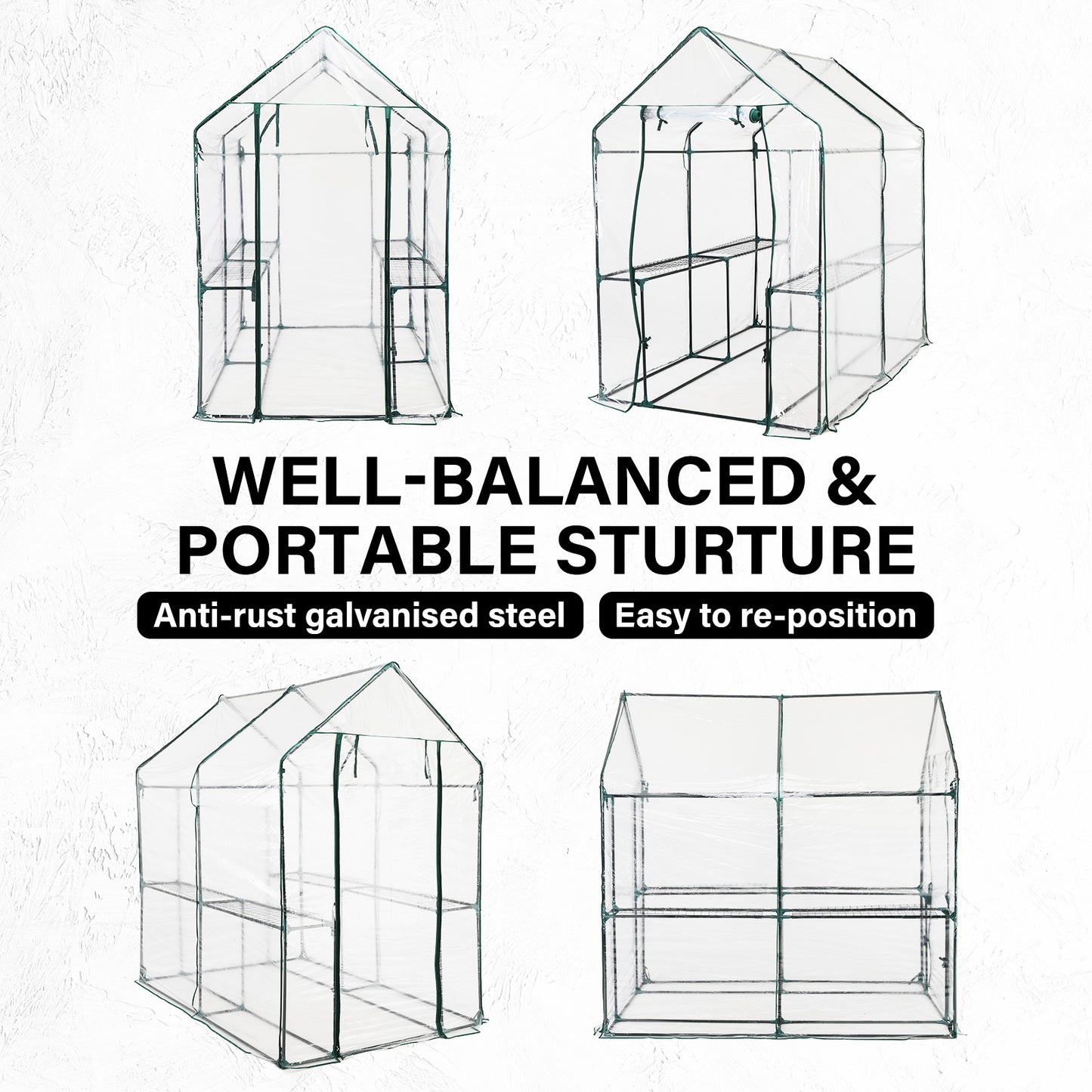 Home Ready Apex Walk in Portable Greenhouse with Clear PVC Cover - 1.9m x 1.2m x 1.9m