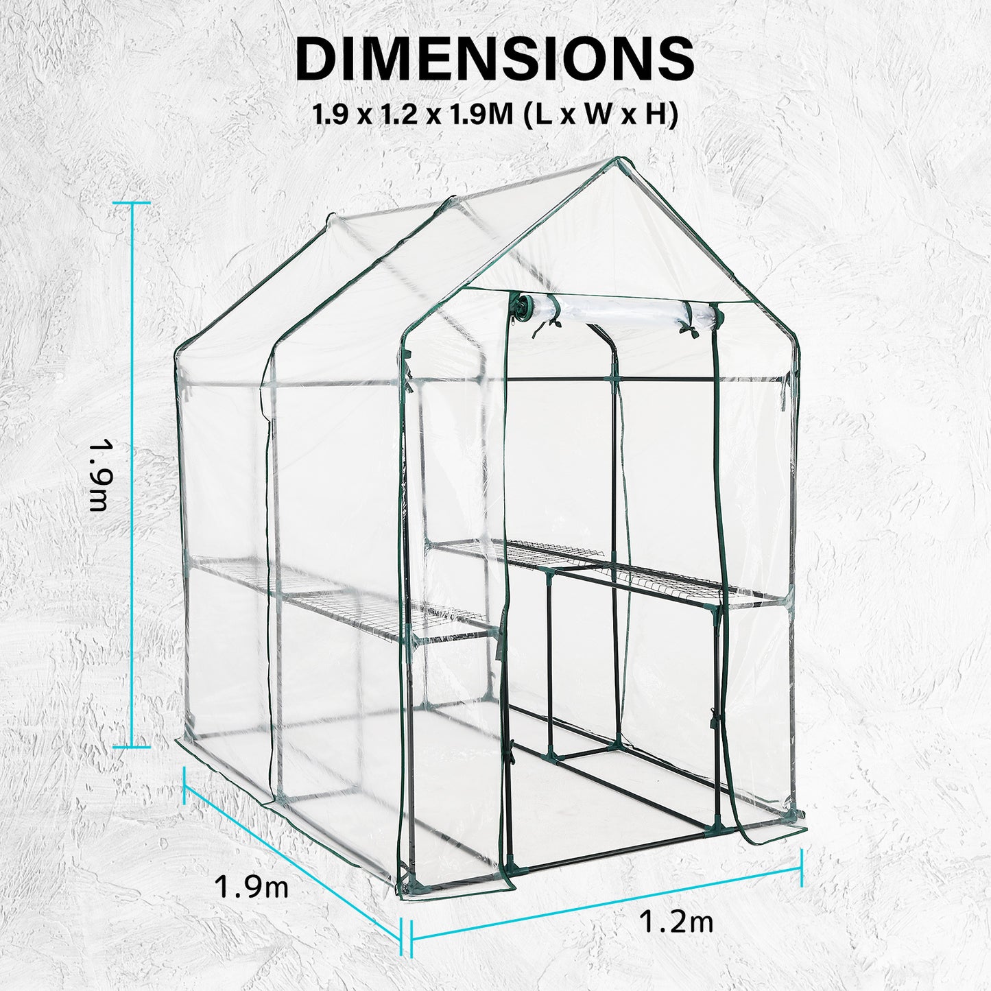 Home Ready Apex Walk in Portable Greenhouse with Clear PVC Cover - 1.9m x 1.2m x 1.9m