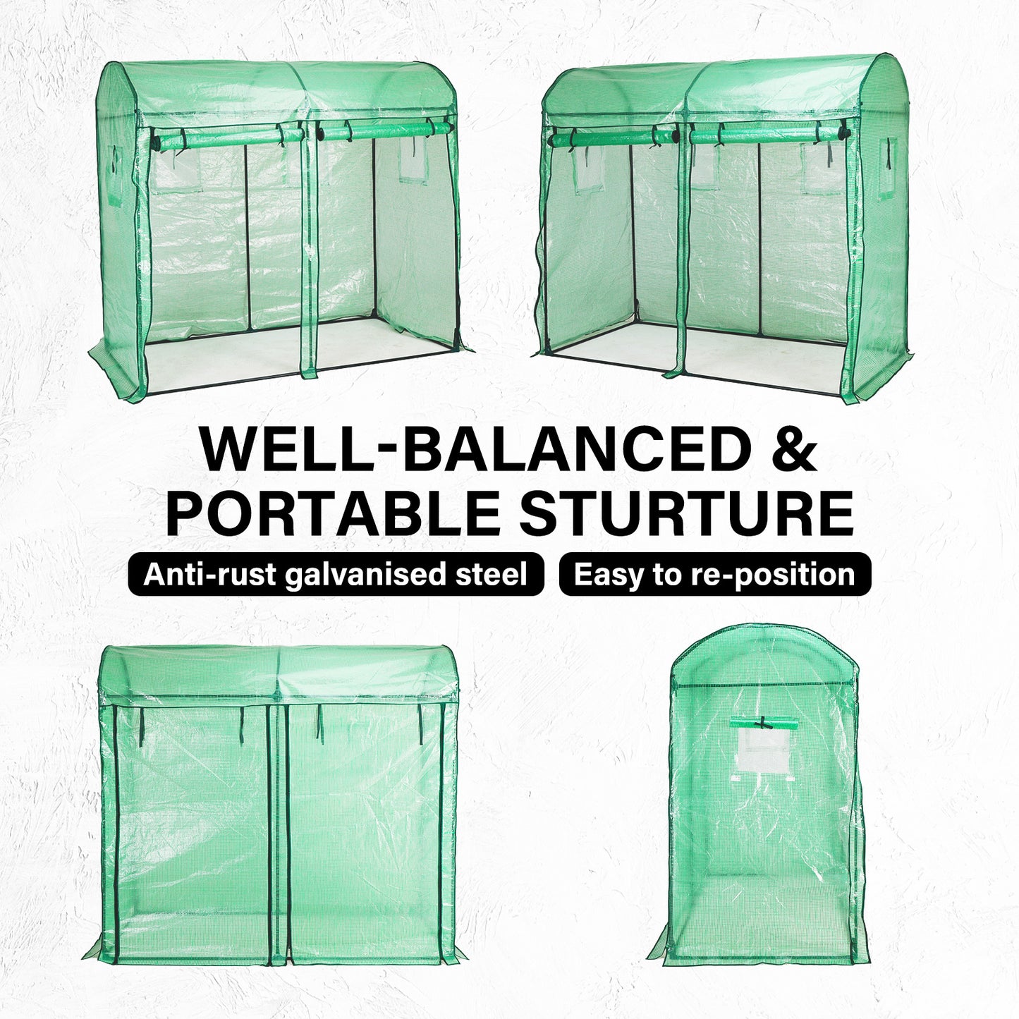 Home Ready Dome Walk in Portable Greenhouse with UV Resistant PE Mesh Cover - Green 2m x 1m x 1.8m