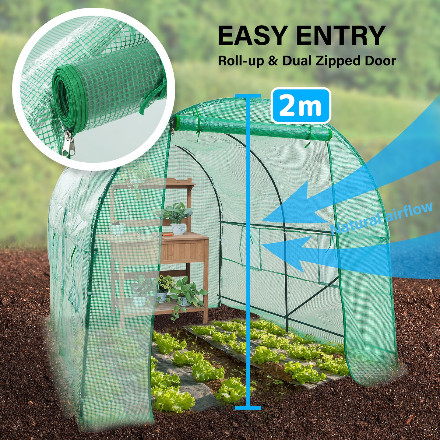 Home Ready Dome Tunnel Walk-In Greenhouse Garden Shed with Green UV Resistant PE Mesh Cover - 3m x 2m x 2m